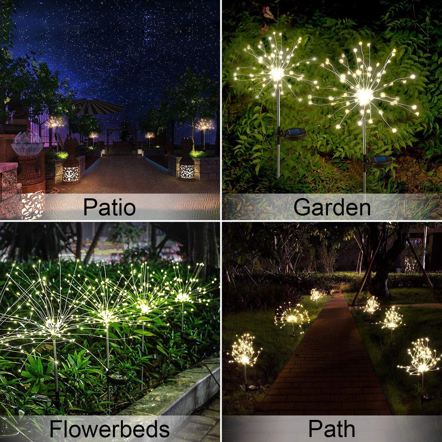 Christmas Outdoor Garden Decorative Lights, Solar Firework Lights 105 LED Powered 35 Copper Wires, DIY Flowers Fireworks Stars for Walkway Pathway Backyard Christmas Party Decor (Warm White 2 Pack)
