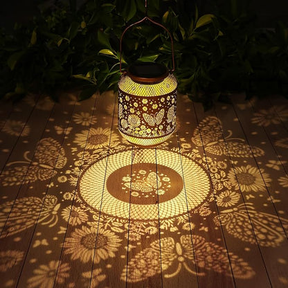 2 Pack Solar Lanterns Outdoor Waterproof Butterfly Garden Decor Birthday Gifts for Women Mom Grandma Hanging Solar Lights Metal Decoration Outside for Yard, Patio, Backyard, Porch, Pathway