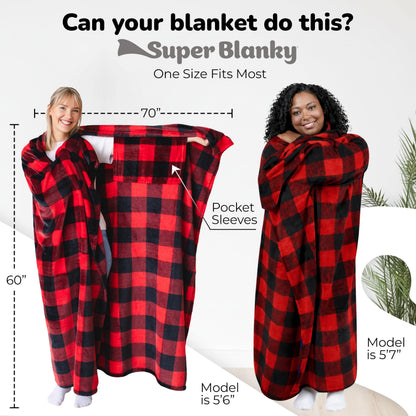 Super Blanky Wearable Blankets for Women, Comfy Wearable Blanket Men, Cozy Gifts for Women, Dorm Room Essentials, Graduation Gift for Her Girlfriend, Gifts for Wife Birthday Gift Ideas, Red Checkered