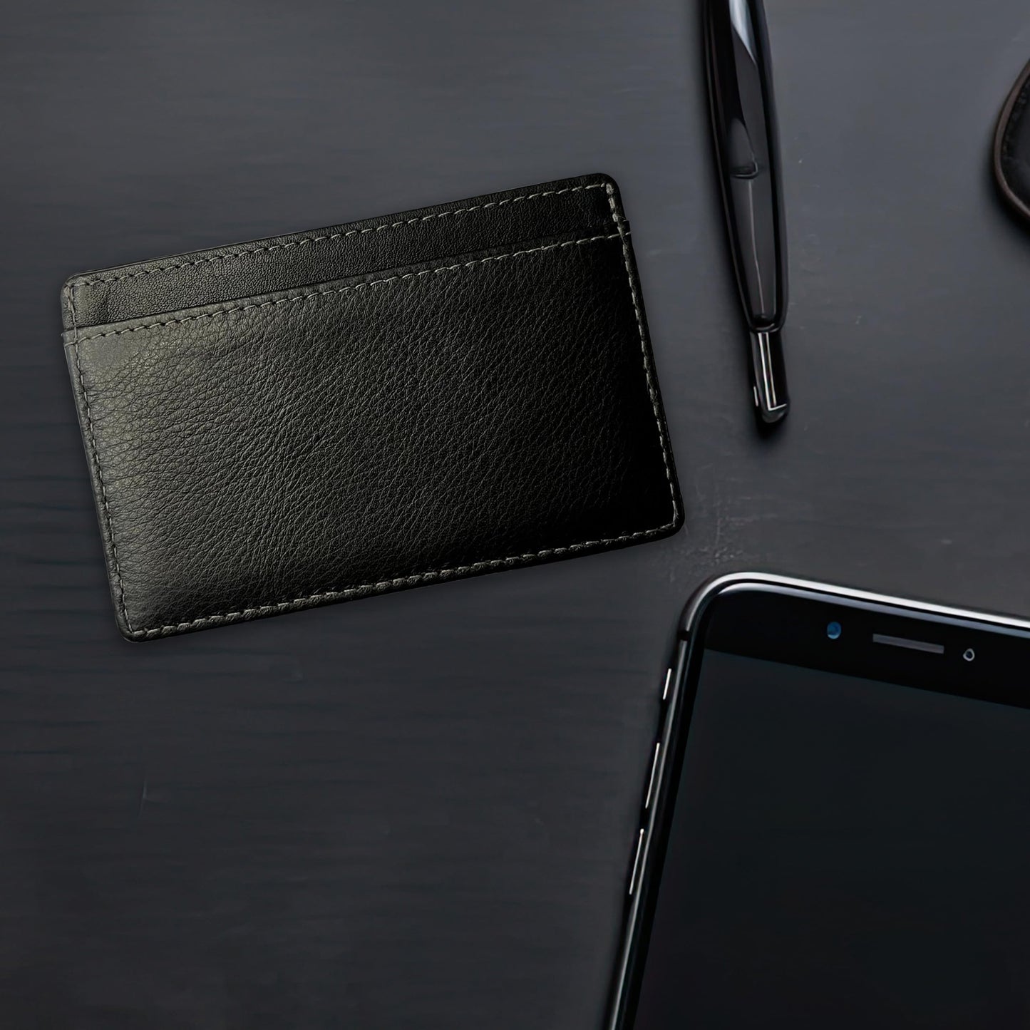 thisiswallet 2 Card Minimalist Wallet for Men & Women - Genuine Leather Ultra Thin Black Credit Card Holder - Compatible with American Express Platinum