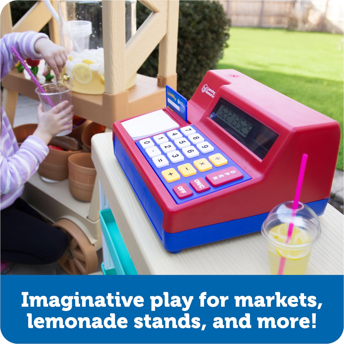 Learning Resources Pretend & Play Calculator Cash Register Toy - Gift for Kids, Toddler Toys, Play Money & Credit Card, Shopping Store Playset, Educational Preschool Activities