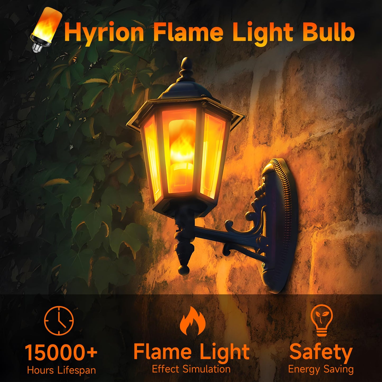 hyrion Flame Light Bulbs, Flickering Light Bulbs Outdoor, 4 Modes Fire Lightbulbs with Gravity Sensor, LED Flame Lights Bulb for Halloween Porch Christmas Indoor -4 Pack