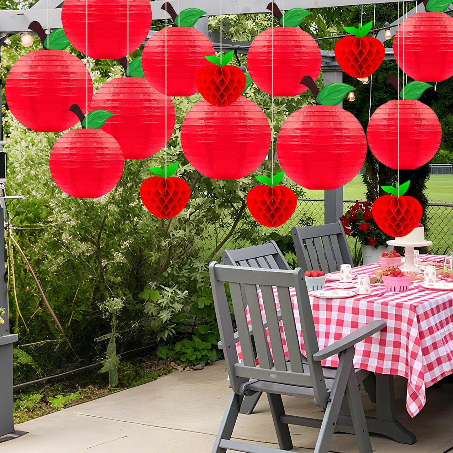 15Pcs Red Apple Paper Lanterns, Apple Decor Hanging Decorations Classroom Home Office Birthday & Fruit Themed Parties