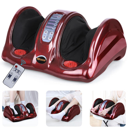 H&B Luxuries Shiatsu Foot Massager Machine with Remote Controller, Kneading and Rolling Home Massagers for Feet, Ankle, Calf, Leg, Gift for Men, Women, Father, Mom Parents and The Elderly, Red