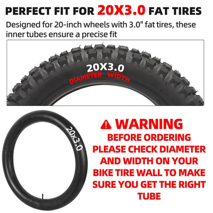 CALPALMY 2-Pack 20x3.0 Fat Tire Bike Inner Tubes with Schrader Valve, Compatible with 20 Inch Electric Bike, Mountain Bike, Made of Durable Butyl Rubber