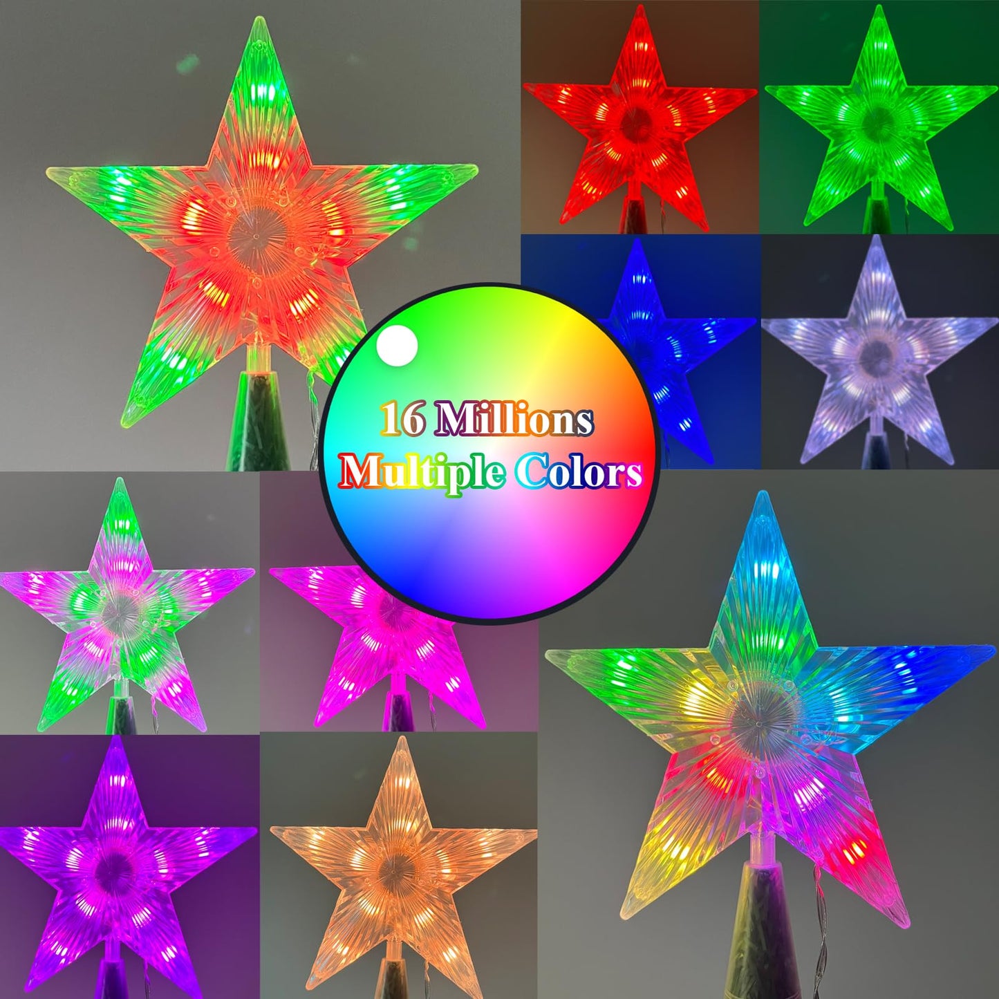 7.6" Christmas Tree Topper Star, RGB LED Lighted Star Tree Top w/Remote Control&APP, Scene Mode, DIY, Dimmable, Timer, Multicolour Lighted Treetop for Xmas Trees Holiday Party Gift Decorations