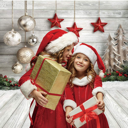 Dudaacvt 6X8ft Christmas Backdrop White Wood Floor with Snowflake Backdrop Christmas Tree Gifts Background for Family Gathering