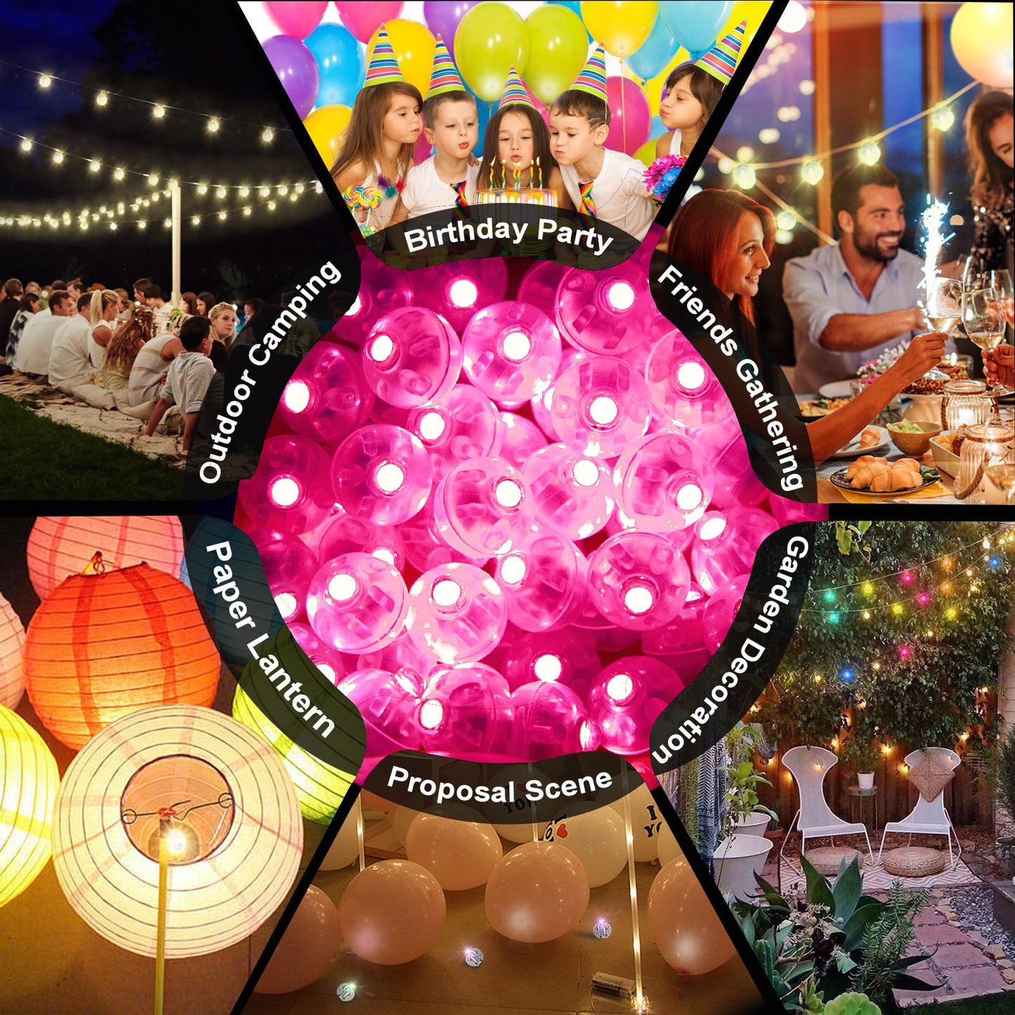 200pcs Pink LED Balloon Light, Mini Tiny Light Round Led Ball Lamp for Paper Lantern Balloon Indoor Outdoor Party Event Birthday Party Wedding Decoration Halloween Christmas Supplies