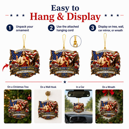 God Bless America Anniversary USA 250 Ornament, 2D Acrylic USA 250 Merchandise, Fourth of July Decorations, Patriotic Decor, USA 250th Anniversary 4th of July Gifts, USA 250th Birthday Gifts