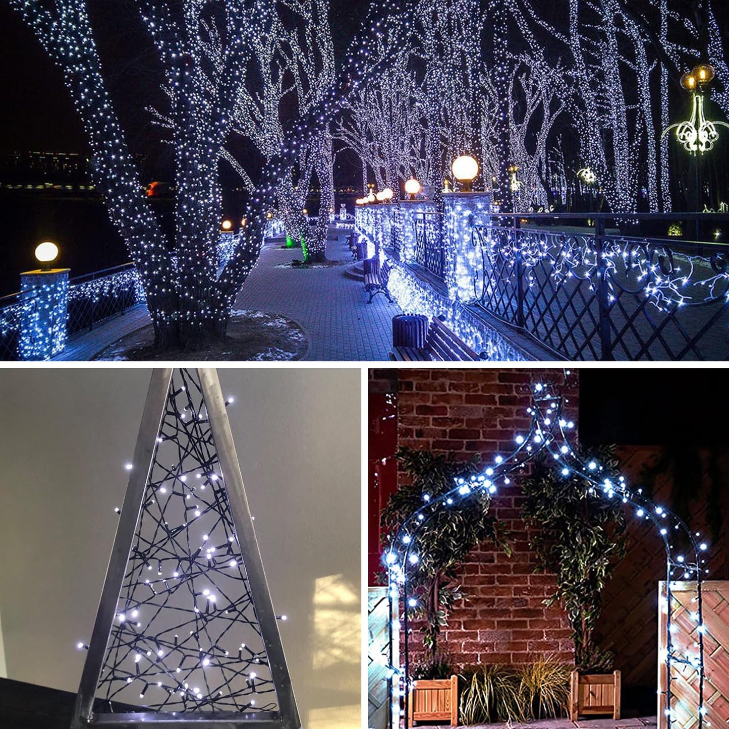 QITONG 500LED White String Lights, 165ft Christmas Lights Outdoor Waterproof with Plug in, Green Wire Twinkle Tree Lights Indoor with 8 Modes