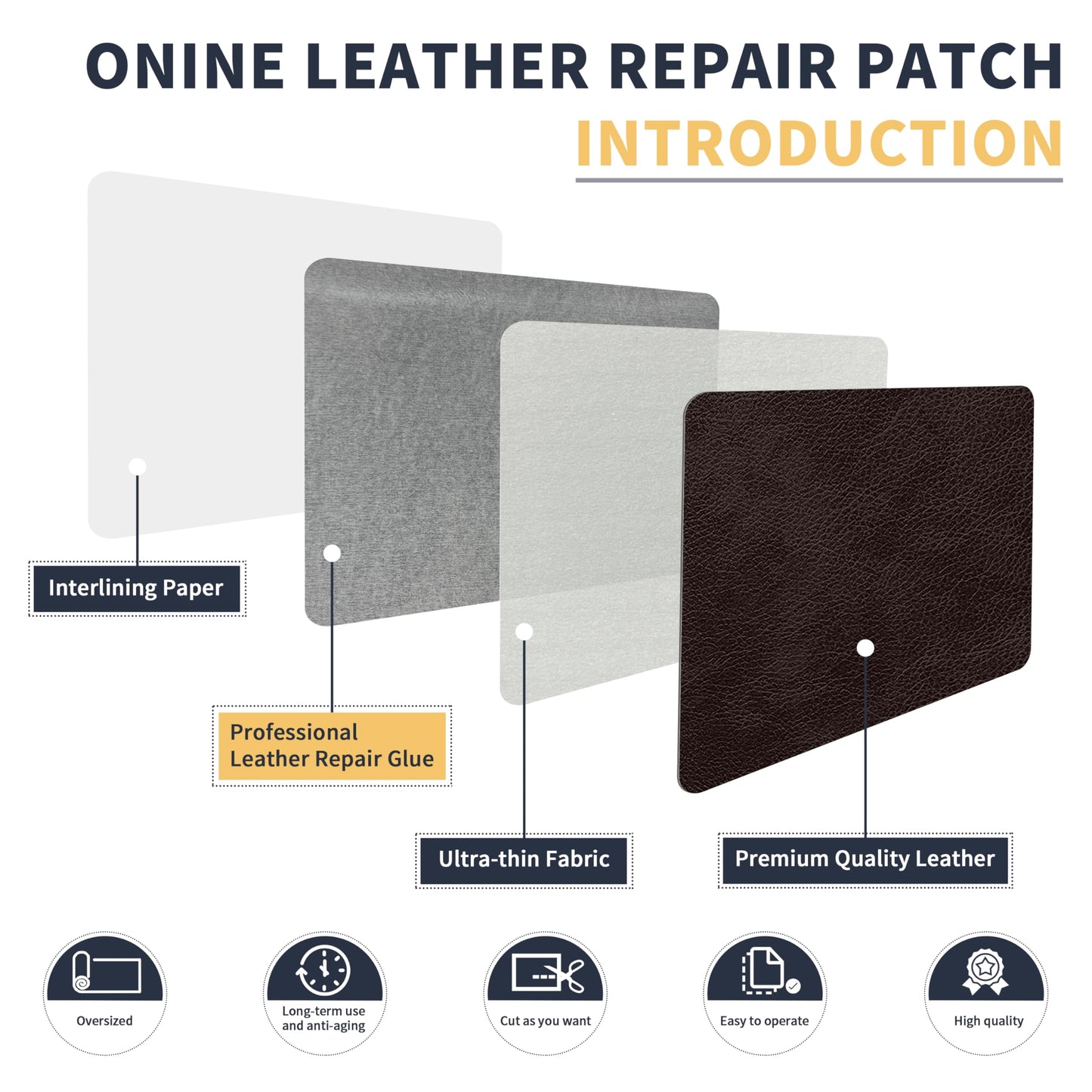 ONine Leather Repair Patch，Leather Repair Tape, 16 x 48 inches Leather Repair Patch for Furniture,Vinyl Repair kit，Leather Couch Patch，for Sofas, Furniture, car Seats(Dark Brown)
