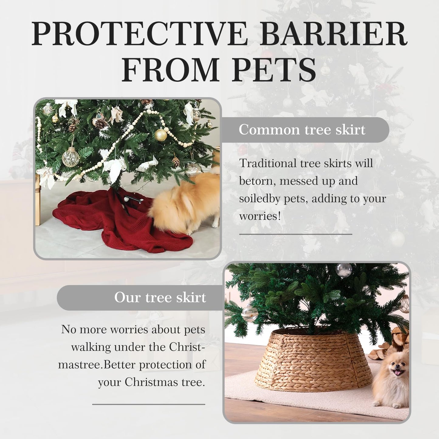 Voplintra 28in Large Christmas Tree Collar - Woven Hyacinth Tree Collars for Artificial Trees - Rattan Rustic Farmhouse Basket for Tree Base Cover with Cord Cut-Out for 6ft 7.5ft Tree (Natural)