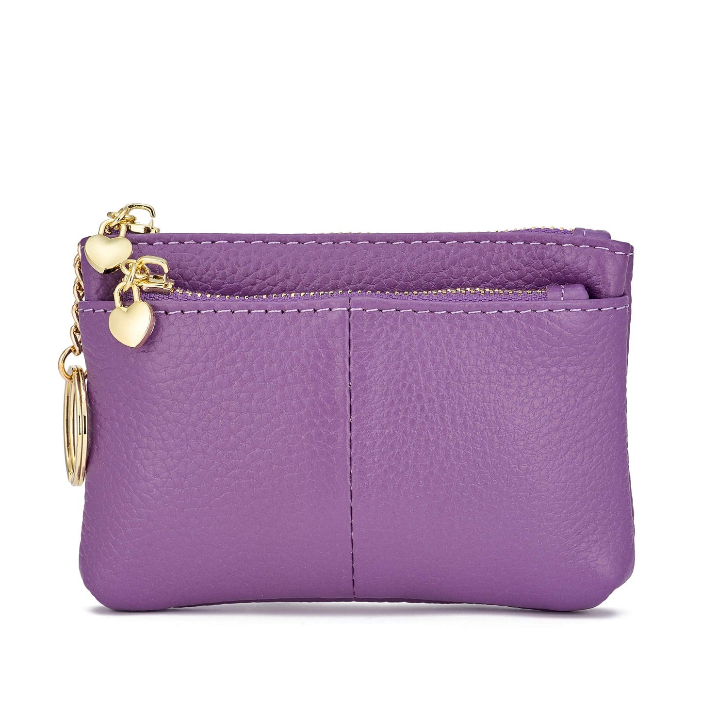 ZOOEASS Coin Purse Women Genuine Leather Zip Mini Purse With Key Ring Triple Zipper Card Holder Wallet(Lavender)