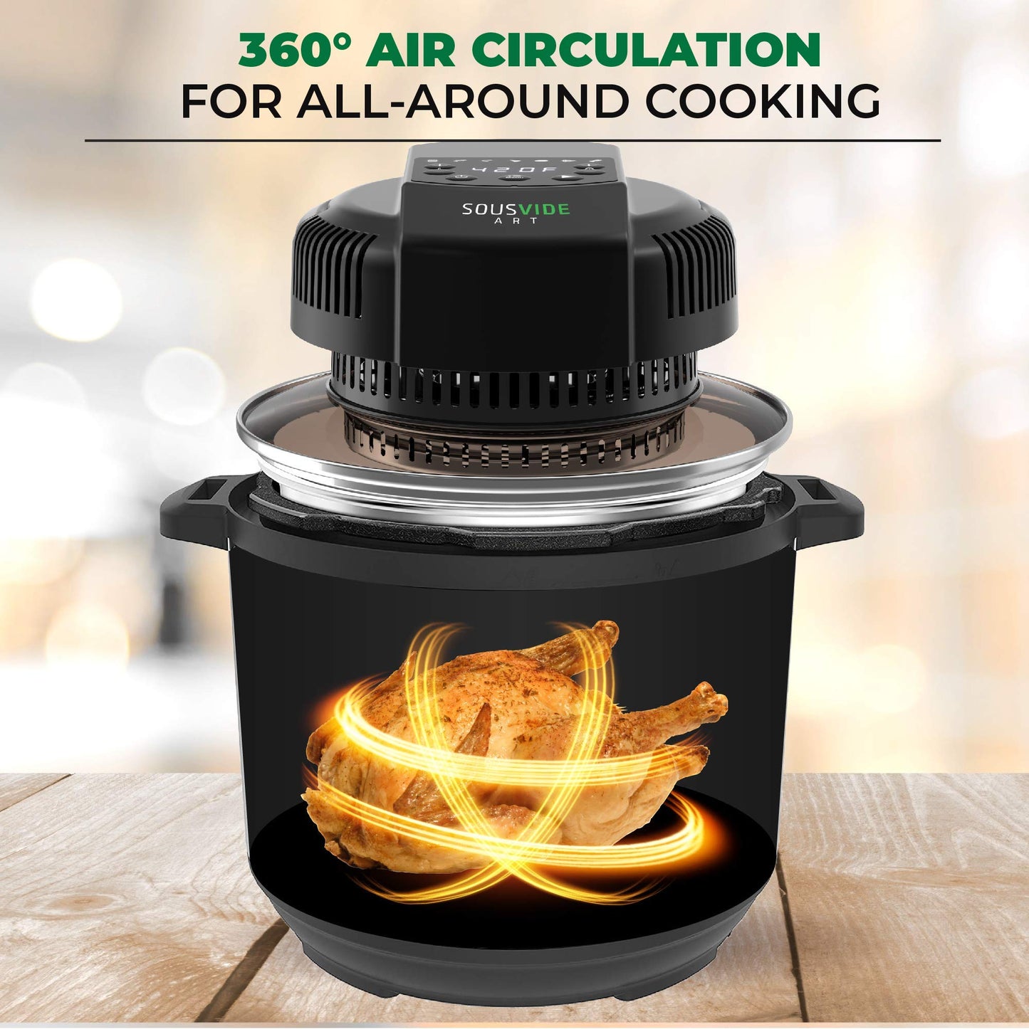 Sousvide Art 7-in-1 Instant Pot Air Fryer Lid 8 qt, Instant Pot Pressure Cooker Attachment - Fryers Lid - Instapot Accessory - Air Fryer Accessories Combo with Basket, Rack, Mat, Tongs, Cookbook