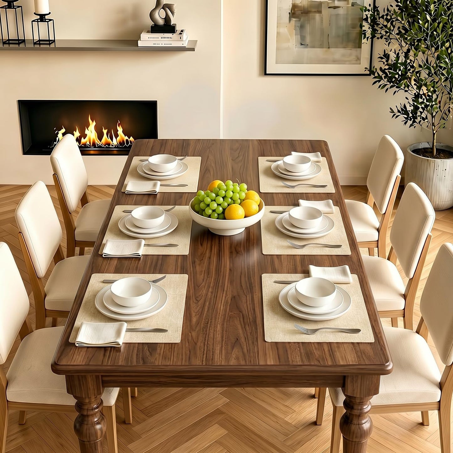 Newise Leather Placemats Set of 6-18 x12 inch, Washable Heat Resistant Place Mats for Patry Kitchen Dinner, Beige