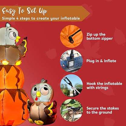 Joiedomi 6 FT Thanksgiving Inflatable Stacking Pumpkin Turkey With Built-in LEDs, Blow Up Outdoor Decorations for Yard Garden, Halloween Inflatable for Thanksgiving