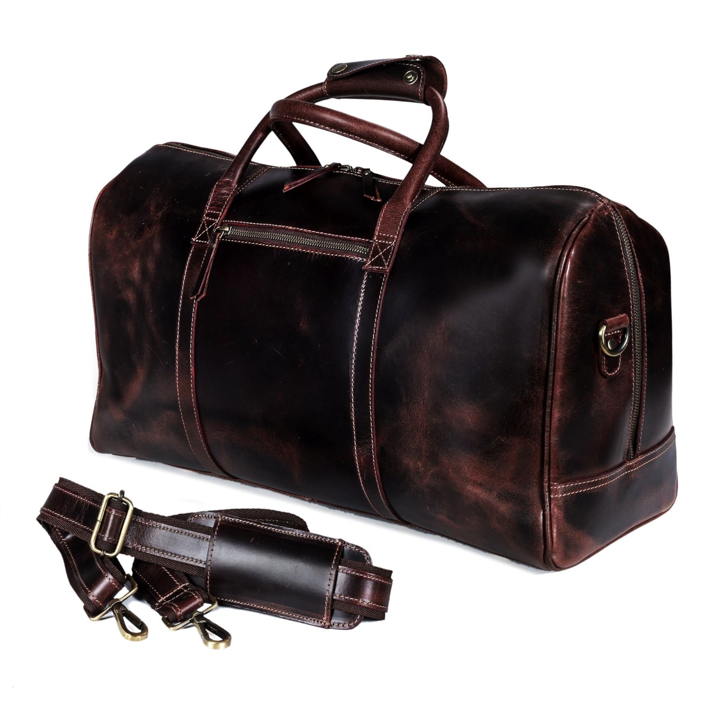 21 Inch Genuine Buffalo Leather Travel Duffle Bag | Overnight Weekend Leather Bag | Sports Gym Duffel for Men| Airplane Under Seat Carry on Bags (brown)