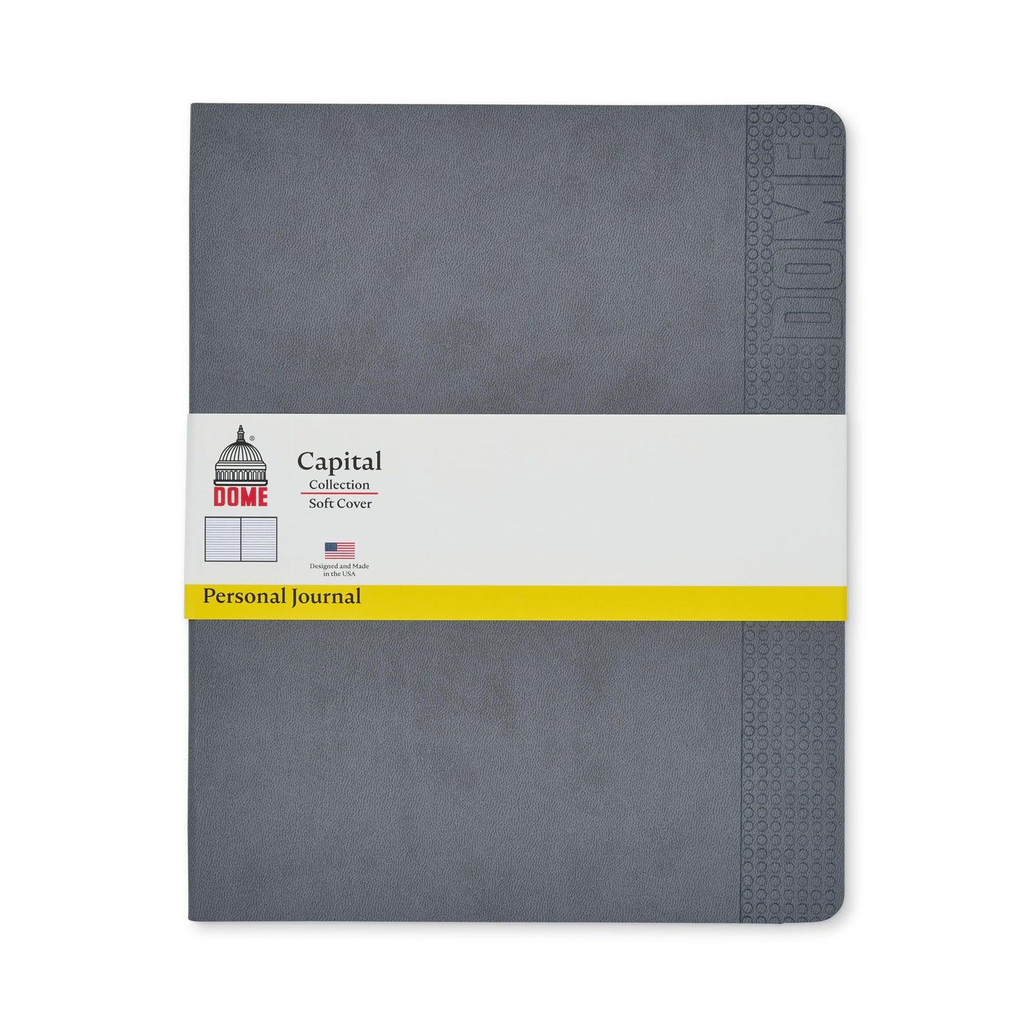 DOME Personal Journal – 8 x 10 Inch Softcover Lined Journal Notebook, 192 Pages, Grey Premium Acid-Free 60-lb Thick Paper, Inner Pocket, Made in USA