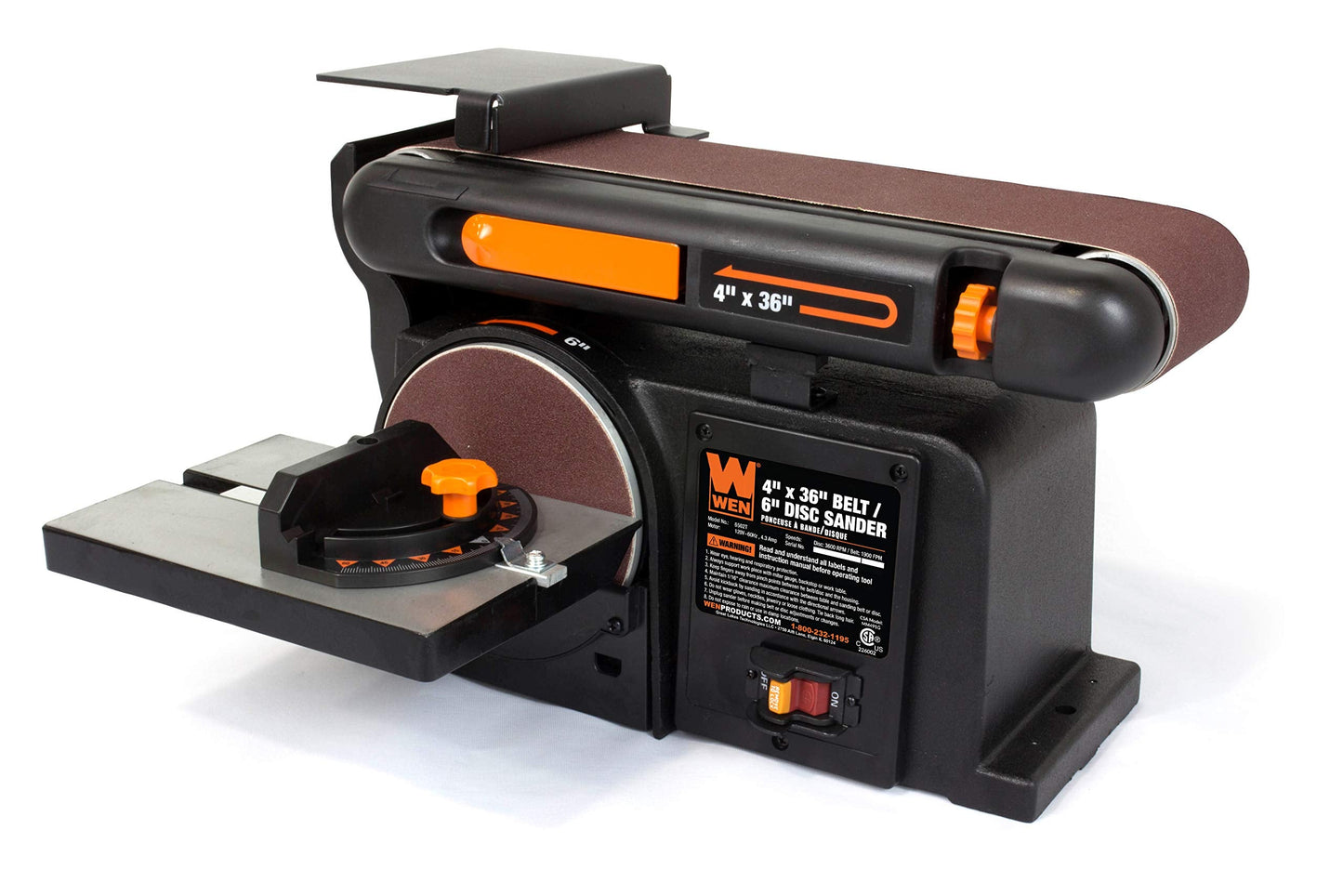 WEN Benchtop Belt and Disc Sander with 4 x 36 in. Belt, 6 in. Disc and Cast Iron Base (6502T)