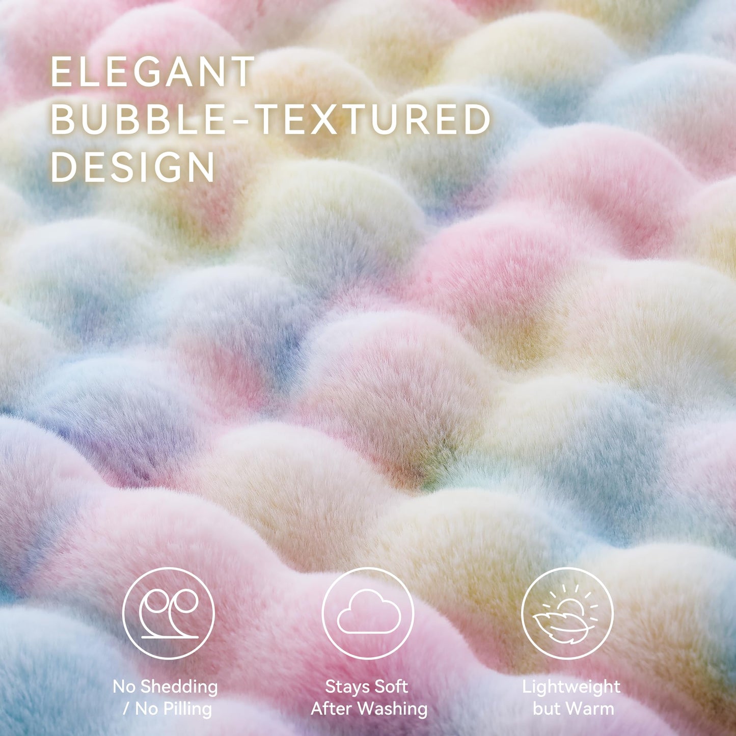 Smoofy Faux Fur Throw Blanket for Couch - Rainbow Super Soft Cozy Bubble Blanket, Fluffy Plush Fuzzy Throw for Sofa & Bed, Thick Lightweight Warm Blanket, Luxury Aesthetic Gift for Women 50"x60"