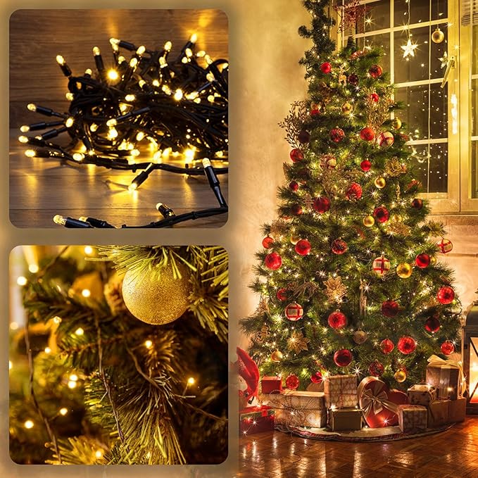 4 Pack Solar Chrismas Lights Outdoor, 170 FT Total 480 LED Solar String Lights for Outside with 8 Modes & Memory Function, Waterproof Twinkle Light for Xmas Tree Yard Party Decorations (Warm White)