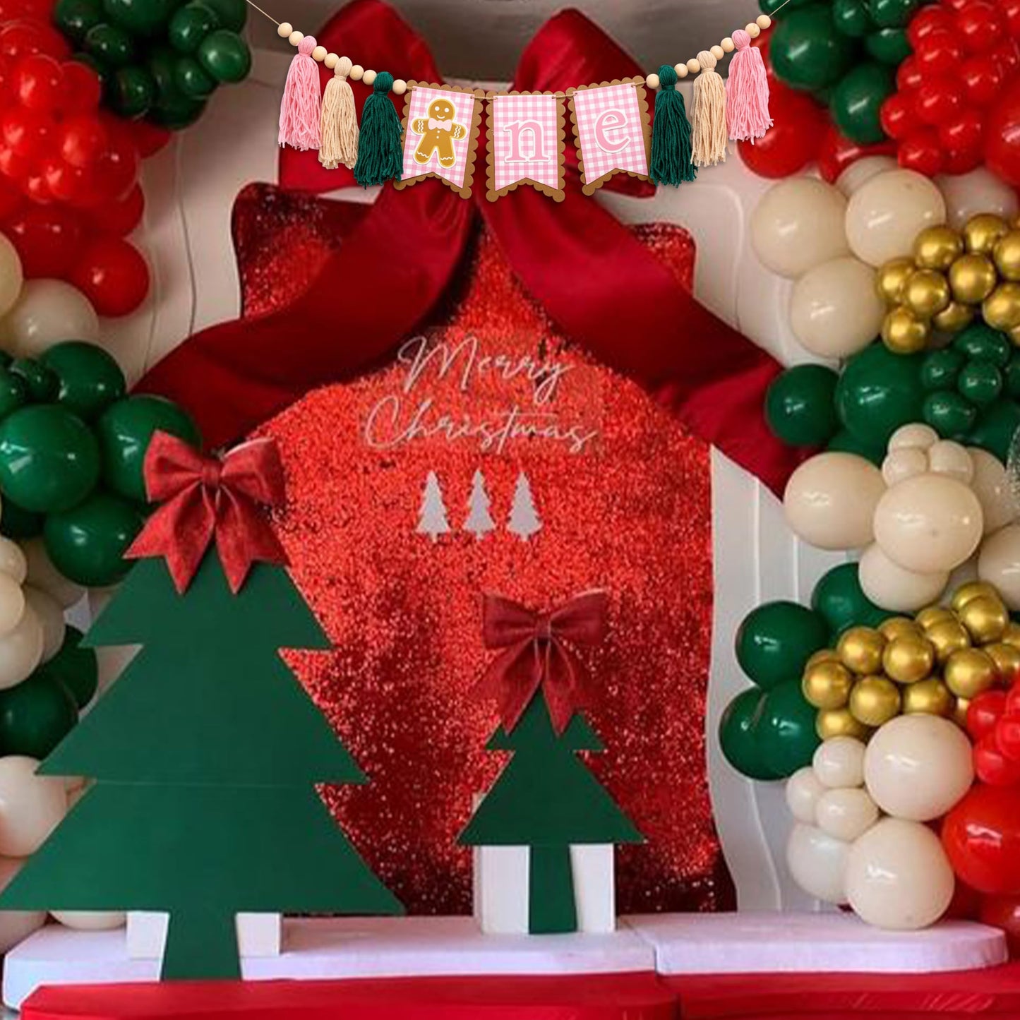 GIOGUK Christmas Gingerbread High Chair Banner - Merry Christmas First Birthday Party Decoration Supplies Banner, Xmas Gingerbread Theme High Chair Tassels Garland, Gingerbread Sign 1st Birthday Party Anniversary Photo Prop