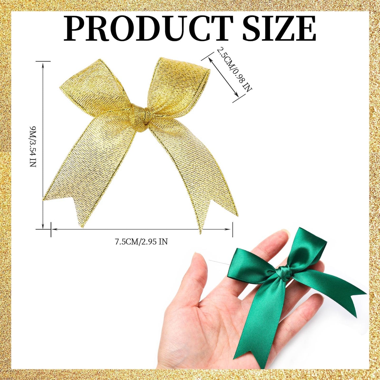 YGDZ Christmas Bows, 50 PCS Twist Tie Christmas Tree Bow, 3.3 Inch Buffalo Plaid Bows Glitter Gold Silver Bow for Crafts, for Christmas Decor, Gift Wrapping, Party