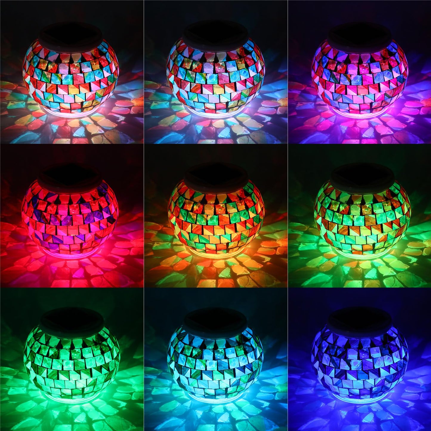 VIHOSE 4 Pcs Color Changing Mosaic Solar Lights Outdoor LED Ball Globe Garden Table Light Waterproof Solar Night Lamps for Christmas Patio Garden Party Yard