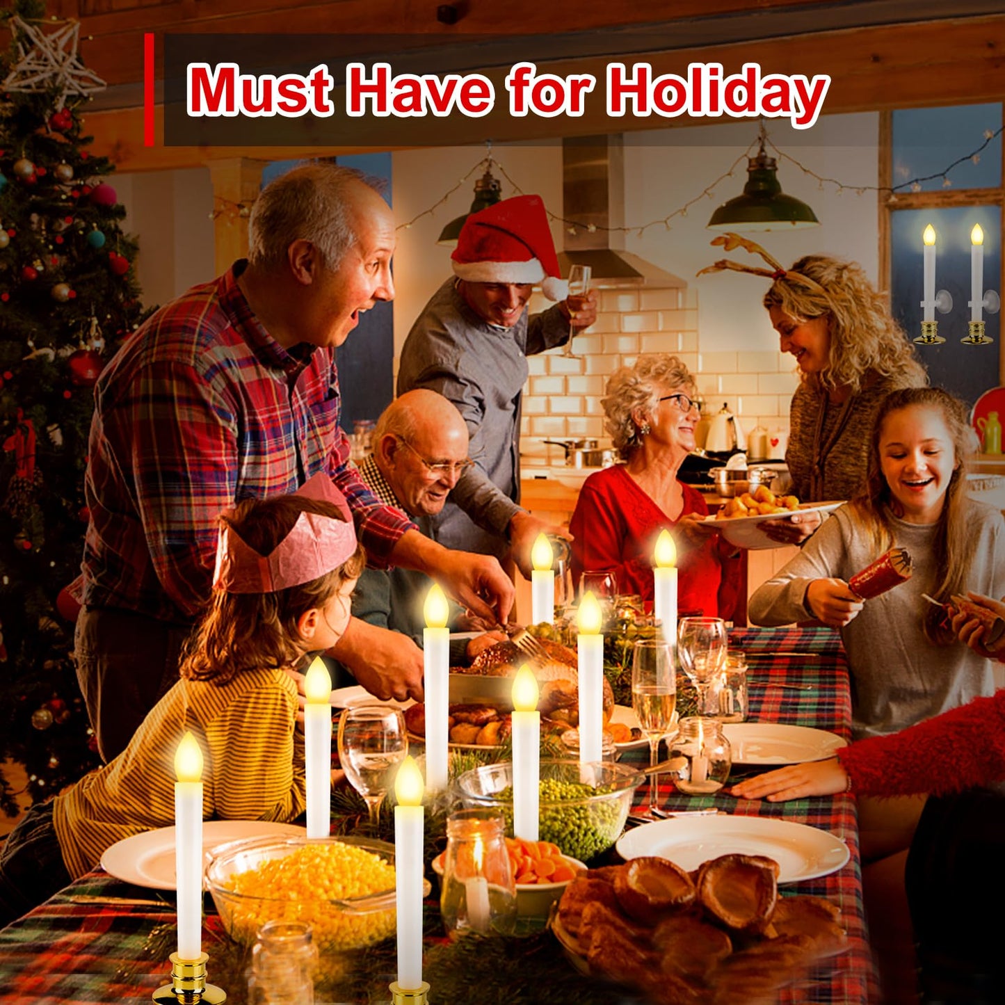 HINZER 8PCS Christmas Window Candles with Timer Remote Battery Operated Candles LED Lights Christmas Decorations Electric Flickering Window Lights for Home Decor