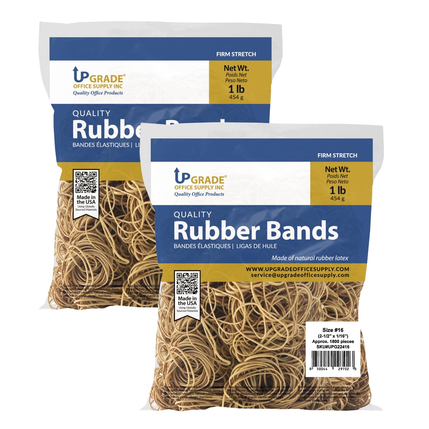 Upgrade Office Supply UPG22416PK2 Rubber Bands, Size #16 (5-1/8 in x 1/16 in), 1,800 Bands, 1 lb Bag, 2 Pack, USA