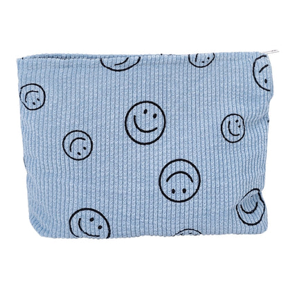 HFZRZFH Smiley Face Makeup Bag - Cute Blue Corduroy Small Toiletry Bags for Women, Soft Mini Skincare Organizer, Small Zipper Pouch For Travel Use