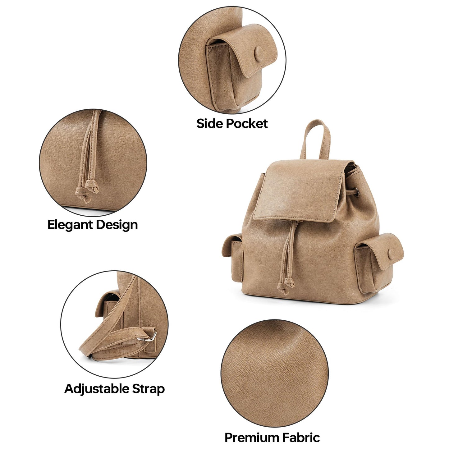 Goinsound Mini Backpack Purse for Women, Vegan Leather Drawstring Backpack with Magnetic Buckle, Casual Daypack