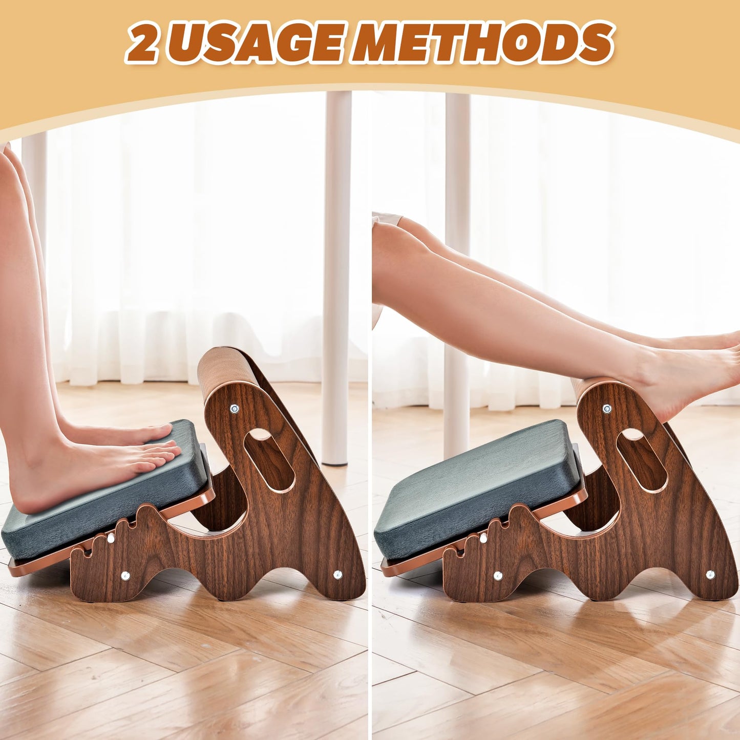 Spacocld Foot Rest for Under Desk at Work- Adjustable Rocking Foot Stool with 3 Height Position and Soft Crossbar, Ergonomic Wooden Footrest with Soft Sponge Pad for Home, Office
