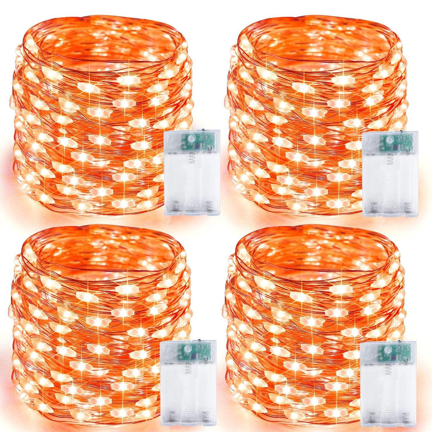 4 Pack 20FT 60LED Battery Operated Fairy Fall Lights with Timer, Waterproof Battery String Lights Outdoor Indoor, Battery Twinkle Lights for Bedroom Thanksgiving Day Party Halloween (Orange)