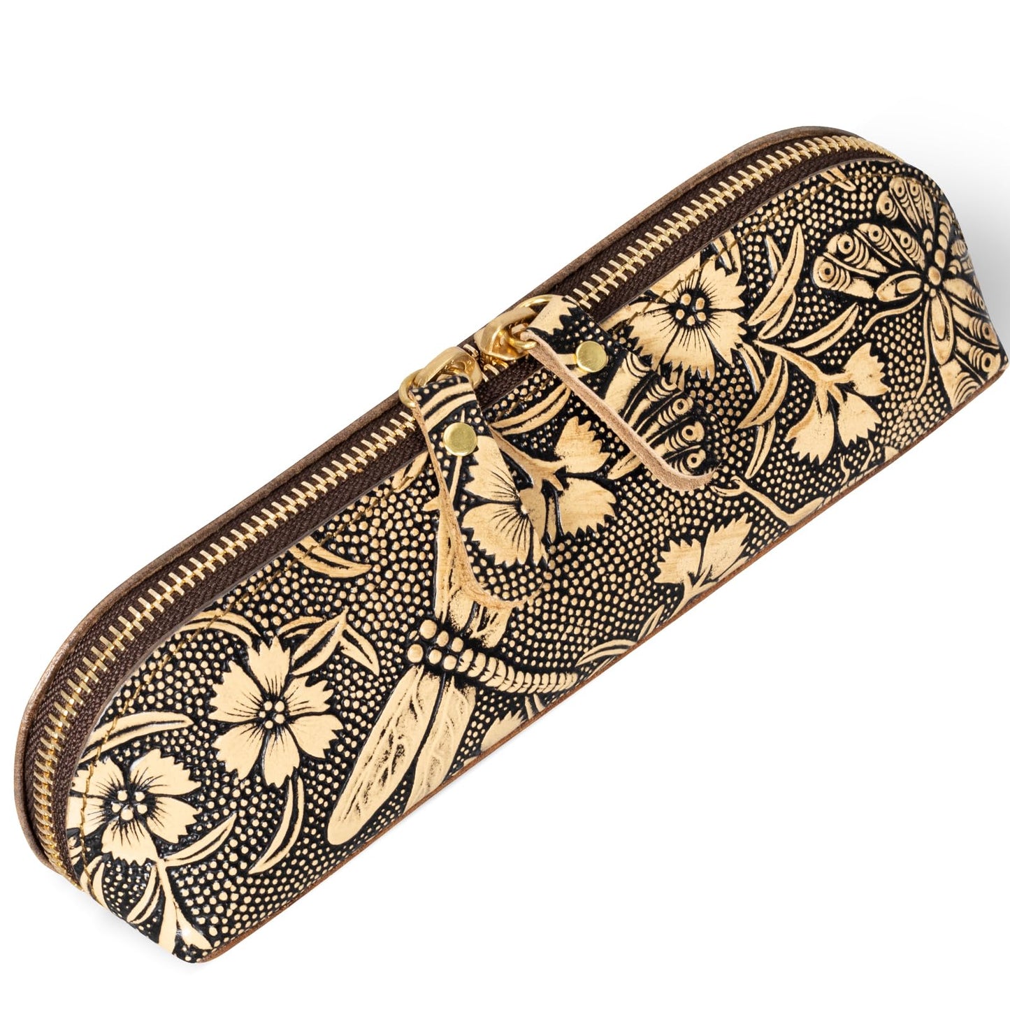 Gexmil Genuine Leather Pen Case, Full Grain Leather Pencil Holder, Hand-made Stationery Bag for Work & Office, Vintage Style, Butterfly Grey