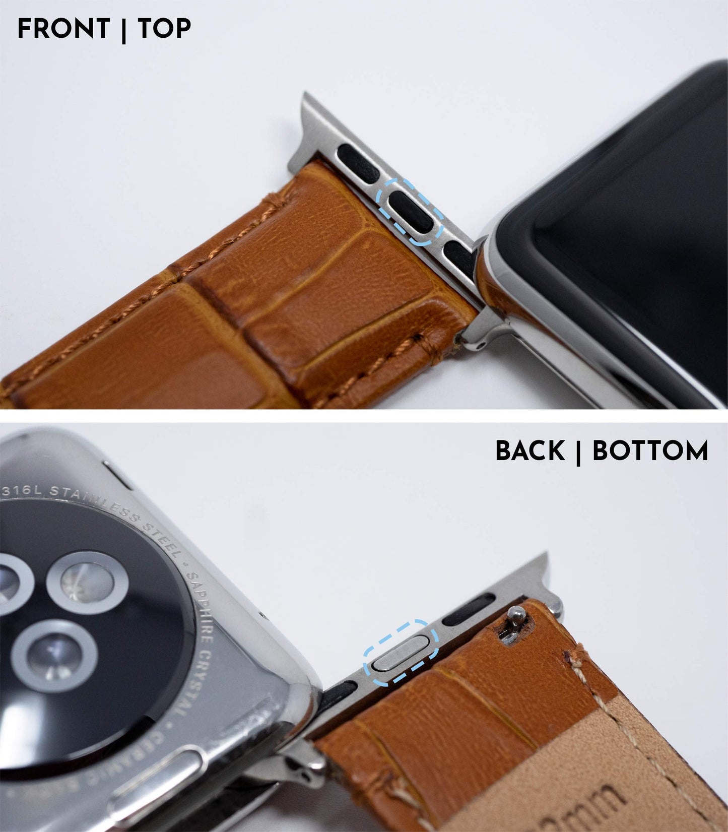 BARTON WATCH BANDS - Black & Stainless Hardware Alligator Grain Leather Watch Bands Compatible with Apple Watch Models - 1, 2, 3, 4, 5, 6, 7, 8, 9, 10, SE, Ultra & Ultra 2 - (42mm/44mm/45mm/49mm)