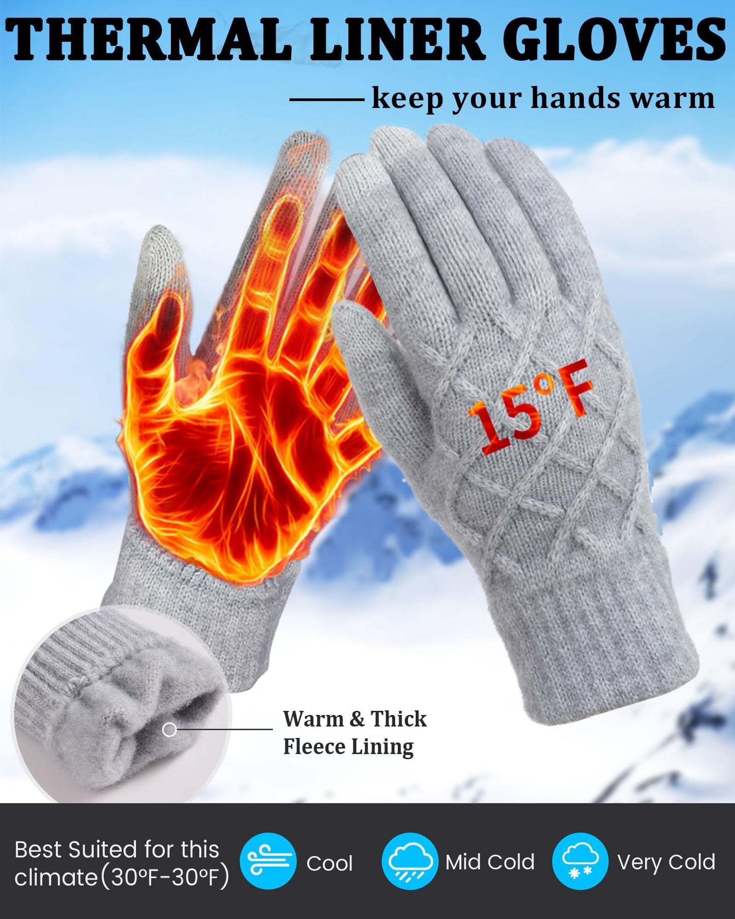 REACH STAR 2 Pairs Winter Gloves for Women, Touch Screen Thermal Knit Lining Warm Gloves for Cold Weather, For Running Driving Hiking Christmas Gifts Stocking Stuffers