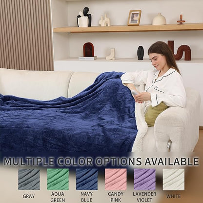 Electric Blanket King, Dual Control Heated Electric Blanket King Size with Flannel & Sherpa, Machine Washable Plush Heated Blanket 5 Heating Levels & 10 Hours Auto Off, 100" x 90", Navy Blue
