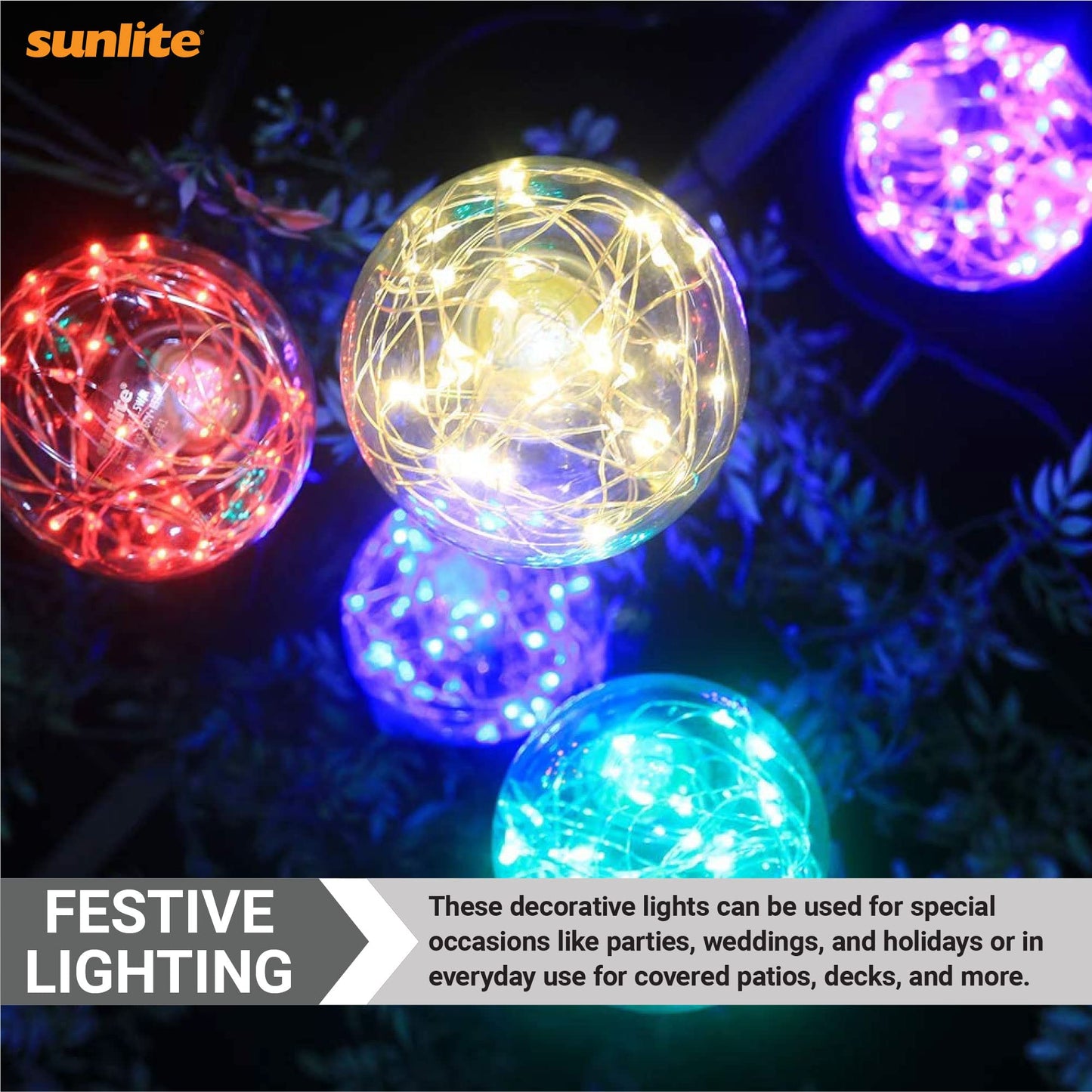 Sunlite 41022 G30 Globe Bulb, LED Fairy-Lights Inside, 1.5 Watts, Medium (E26) Base, Non Dimmable, Party Decoration, Holiday Lighting, String Light, Multi-Color, 6 Count
