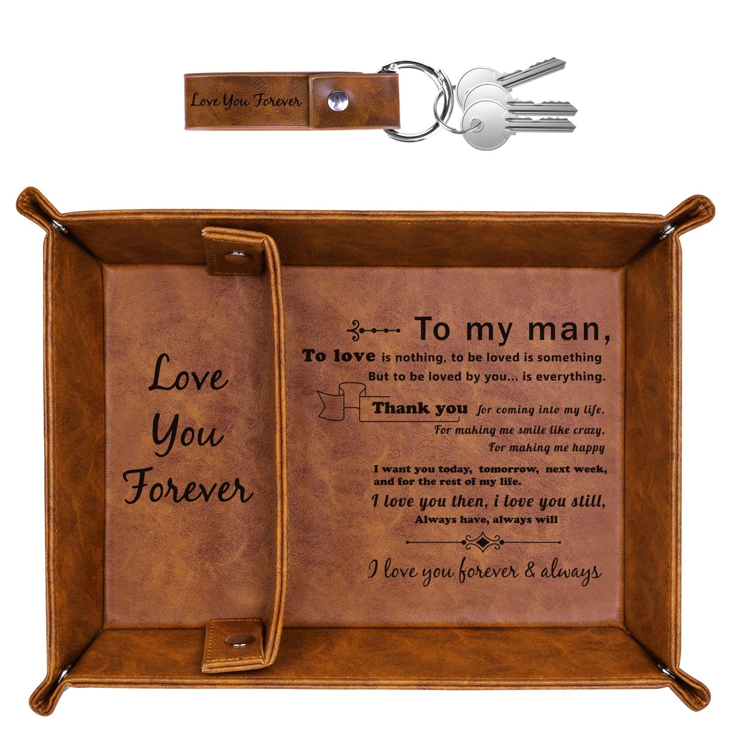 ZAPUVO PU Leather Valet Tray and Keychain, Birthday Gifts for Men, Unique Romantic Gifts for Men Him Boyfriend, Best Mens Gifts Ideas for Husband Anniversary from Wife