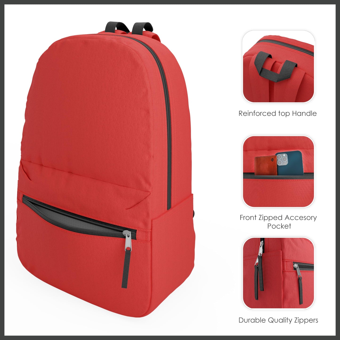10 Pack Bulk Backpacks, Wholesale 17-Inch Lightweight Bookbags for Kids, Adults, School, Classroom, Travel, Gym Supplies with 1 Large, 1 Small Pocket, Perfect for Events, Corporate Bundles, Mix