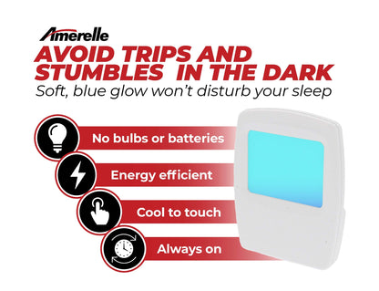 Amerelle Always-On Blue Night Light, 2 Pack (71282) - Slim, Plug-in, LED Light with a Soft, Cool Blue Glow - Suitable for Bedrooms, Bathrooms, Hallways, Kitchen, or Nursery