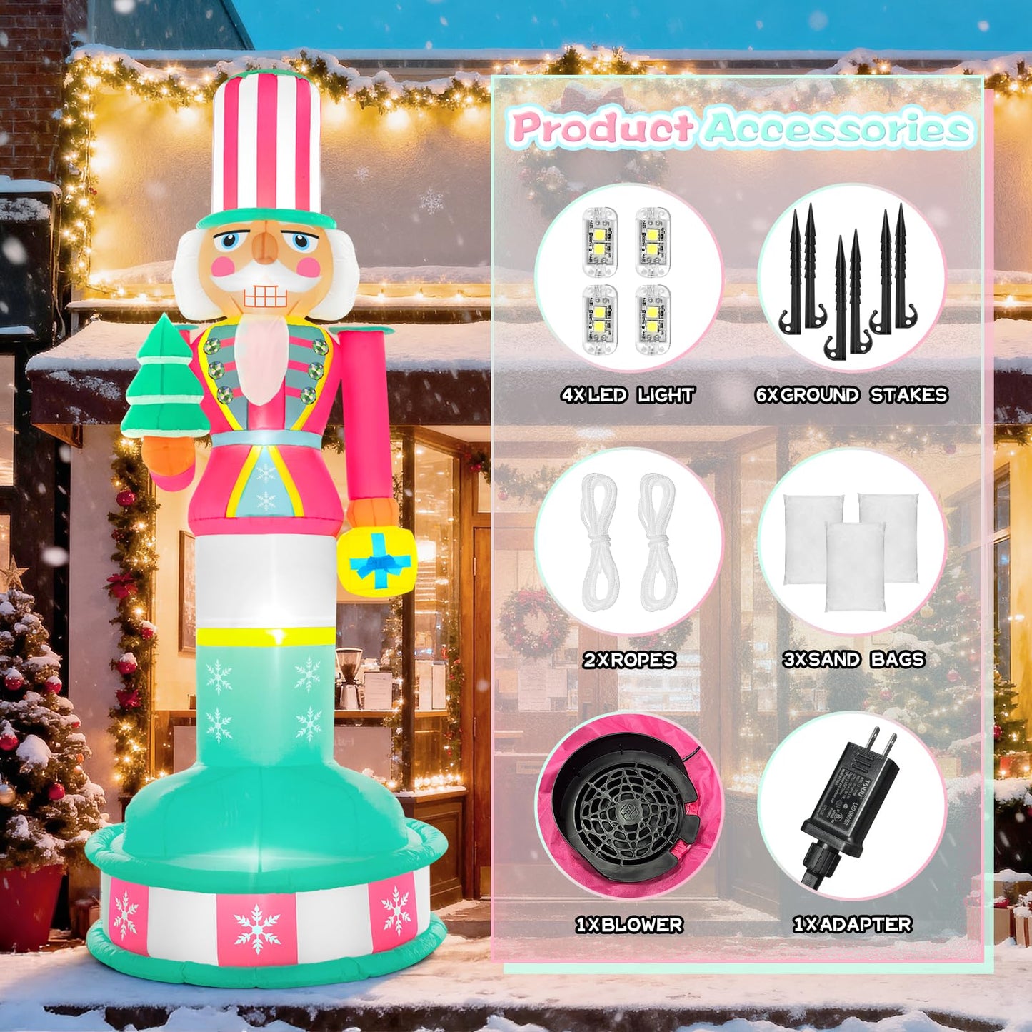 Spinosaurus 8FT Christmas Inflatable Outdoor Decoration Inflatable Nutcracker Blow Up Pink Nutcracker Decor with Lights for Yard Lawn Garden