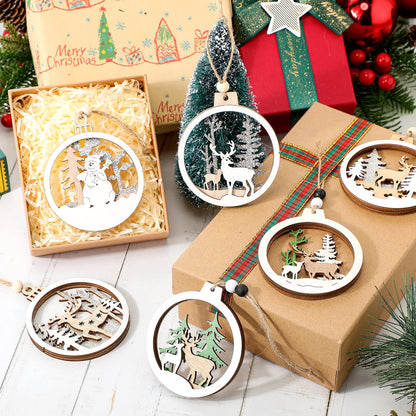 Coume 24 Pcs Christmas Wooden Ornaments Christmas Tree Ornaments Hollow Winter Wood Craved Hanging Craft Decorations Farmhouse Rustic 3D Glitter Reindeer Santa Snowman, 12 Designs