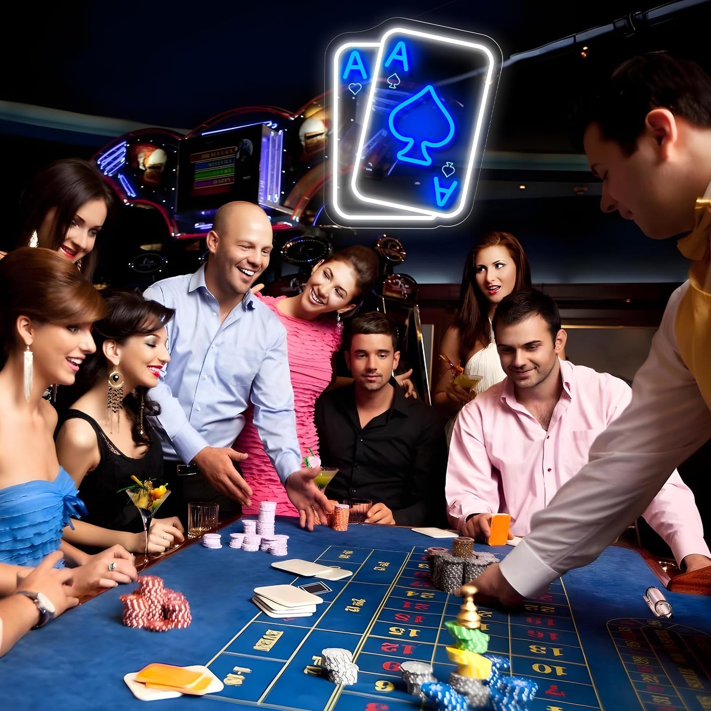 Poker Neon Sign, Playing Cards Neon Sign for Wall Decor Poker Dimmable LED Neon Light Sign for Bedroom Casino Bar Game Room Man Cave Wall Art Birthday Party Decor（Blue）