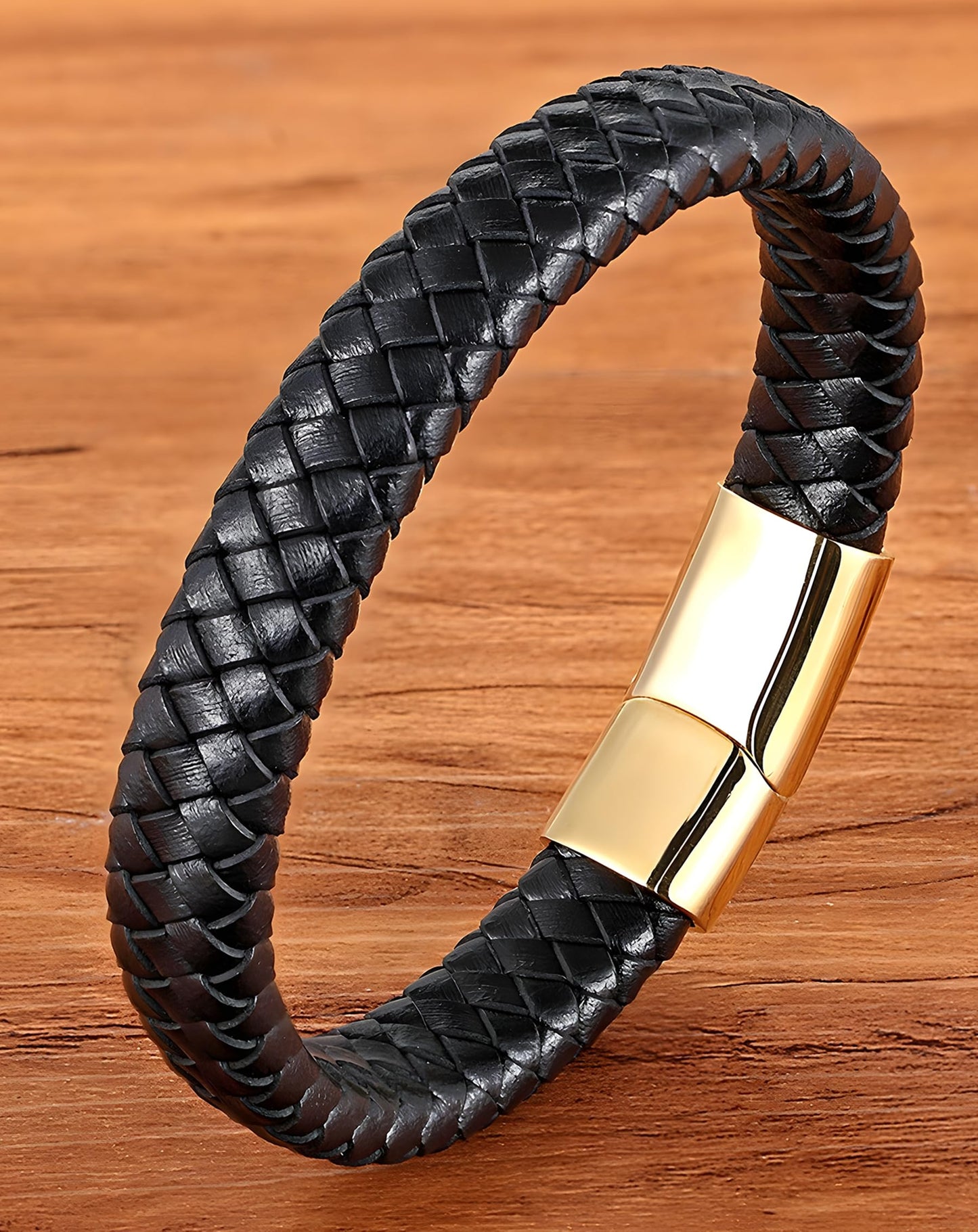 Deerllia Leather Bracelet for Men, Braided Cuff with Stainless Steel Clasp Stacked Multi Style Color Anniversary Father's Day Birthday Christmas Jewelry Gifts for Him, Black Clasp Black Leather