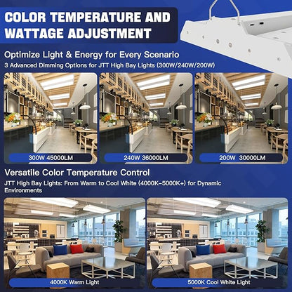 JTT 300/240/200W LED Linear High Bay Light, 45000LM Linear High Bay Shop Light Commercial 120-277V, 4/5000K Lights Shop Workshop Store Commercial Supermarket Warehouse Basement, 1-Pack ETL