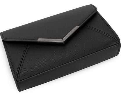 DEXMAY Women Envelope Clutch Faux Saffiano Leather Evening Handbag Foldover Clutch Bag Formal Dressy Purse Black