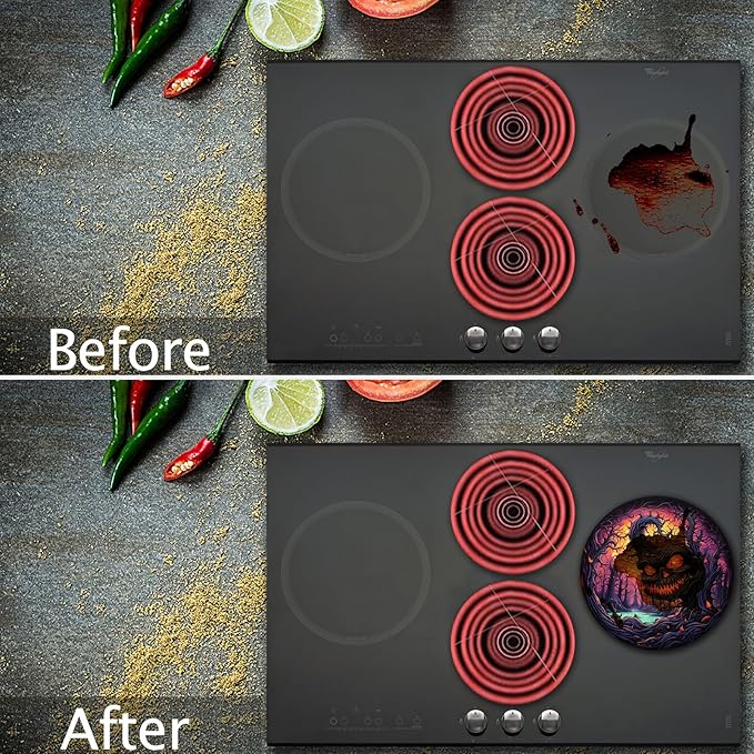 Skull Halloween Gas & Electric Stove Top Covers - 8 & 10 Inch, 4 Metal Decorative Cooktop Covers