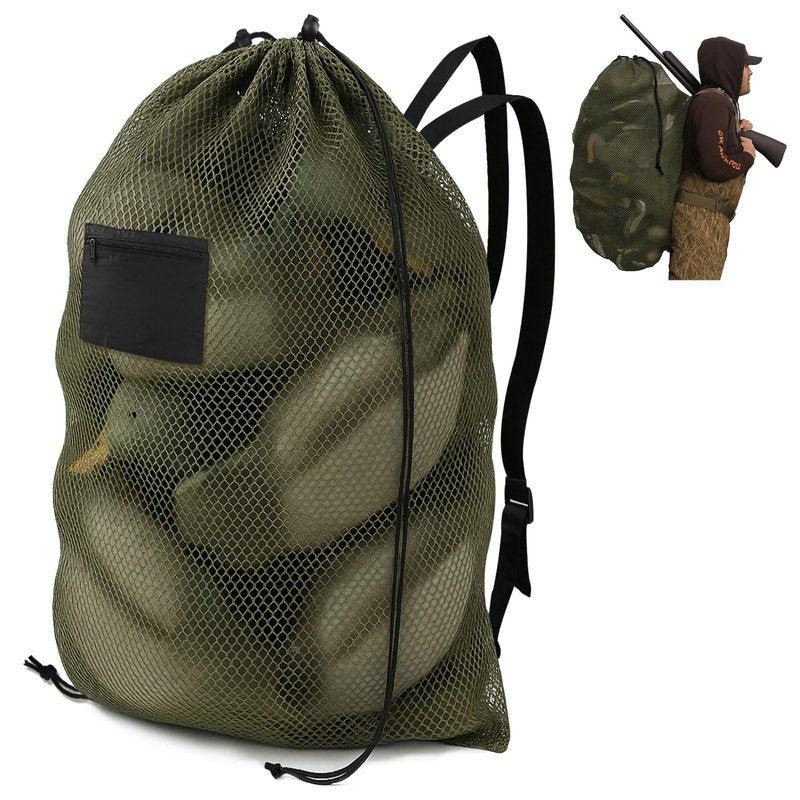 Archerest 1 Pack Extra Large Mesh Duck Decoy Bag, Decoy Bags for Duck Goose with Double Drawstring & Adjustable Shoulder Straps, Light Weight Turkey Waterfowl Hunting Storage Backpack